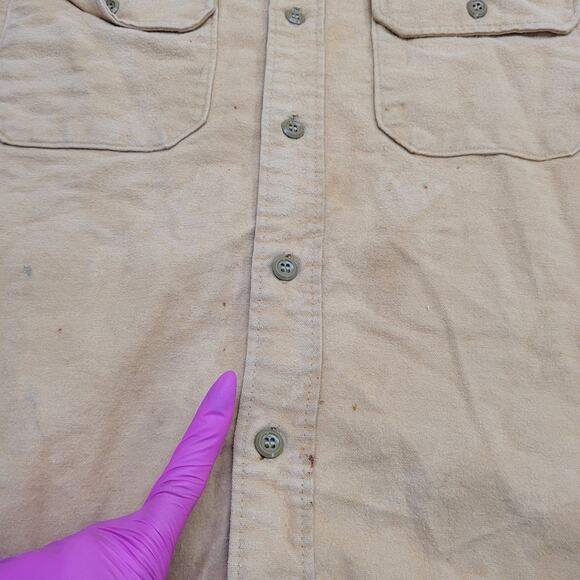 Vintage 80s Woolrich Button Shirt Large 23x30 Chamois Baggy - Picture 2 of 15